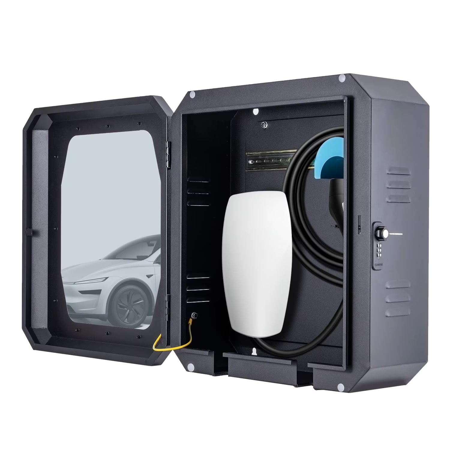 Wall-Mounted Charging Station Box for EV Car Charger Including Tesla Indoor/Outdoor WCharging Station Box (Dark Black)