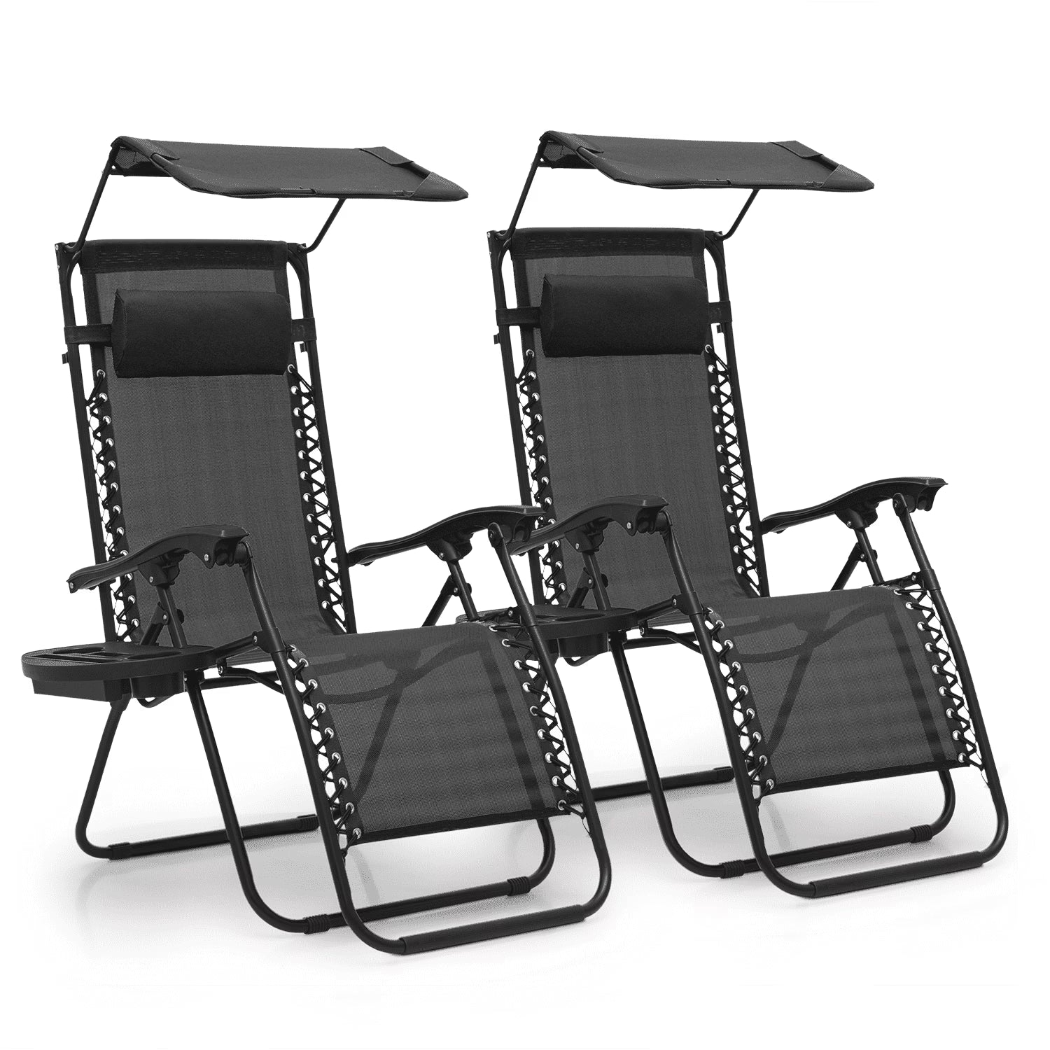 MoNiBloom Zero Gravity Chairs Set of 2, Folding Outdoor Patio Beach Recliner with Canopy Shade  Headrest, Black(Black)