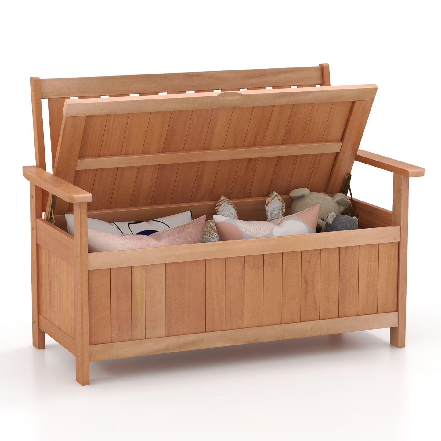 Gymax 48'' Storage Bench Wood Loveseat w/ Slatted Backrest for Backyard Patio