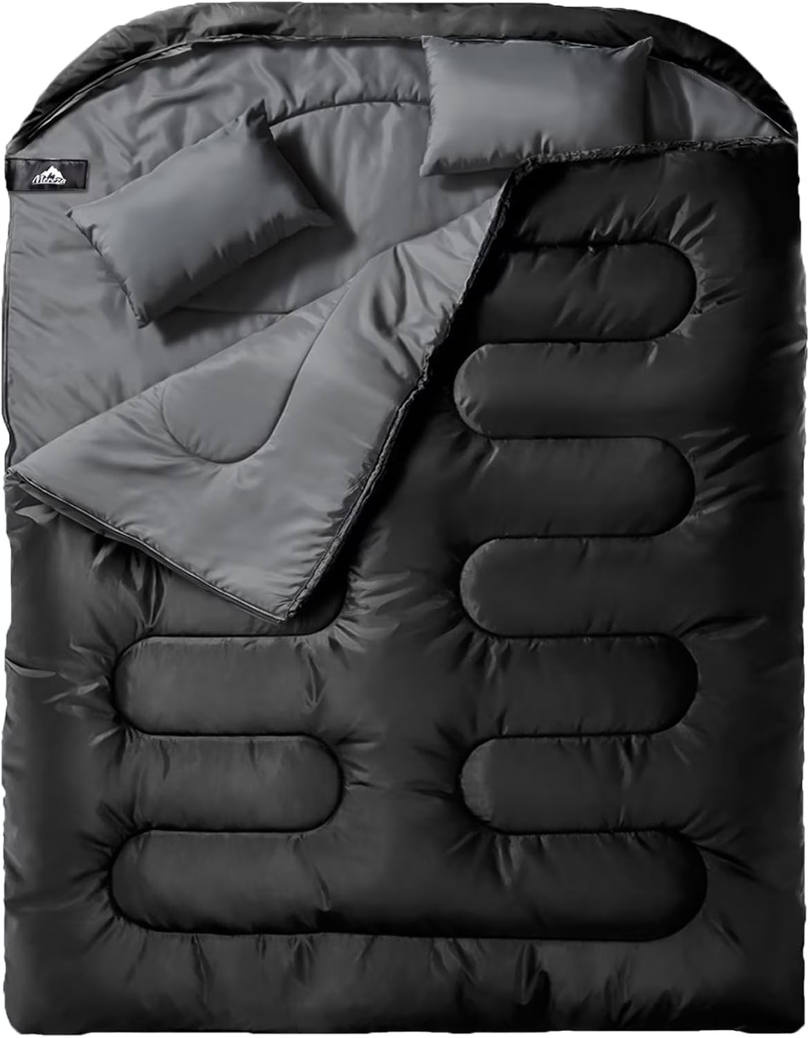 Double Sleeping Bag for Adults Mens with Pillow, XL Queen Size Two Person Sleeping Bag for All Season Camping Hiking Backpacking 2 Person Sleeping Bags for Cold Weather  Warm(Dark Gray/Double (90.6in*61in))