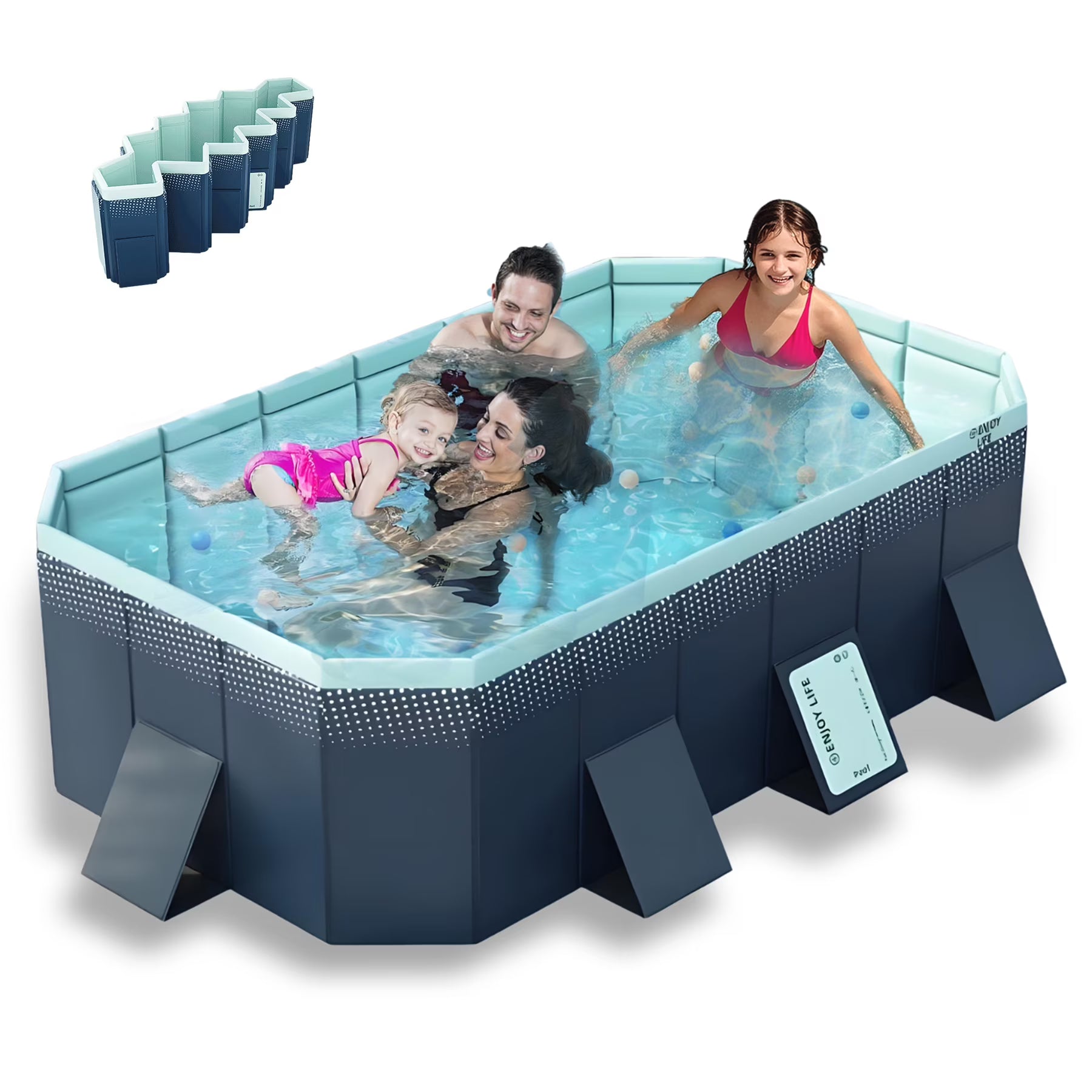 RICHYOUNG 101"Foldable Swimming Pool for 1-6 People,Non-Inflatable Above Ground Garden Pool for Kids, Family(Blue)(100.78" x 65.74" x 19.68"/Blue)