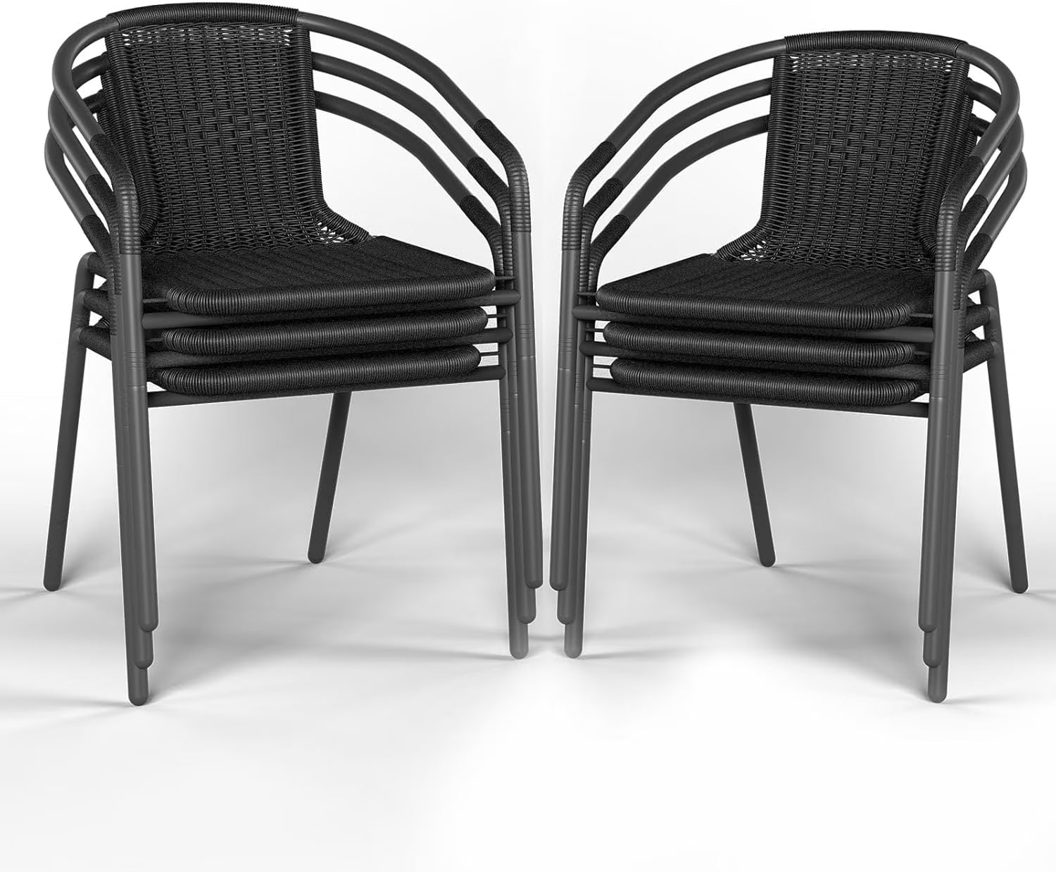 ELPOSUN Outdoor Dining Chairs Set of 6, Wicker Patio Chairs with Metal Frame, Rattan Indoor-Outdoor Chairs for Bistro, Deck, Backyard, Porch, Restaurant Stack Chair 6 Pack (Black)(Black/6 Pack)