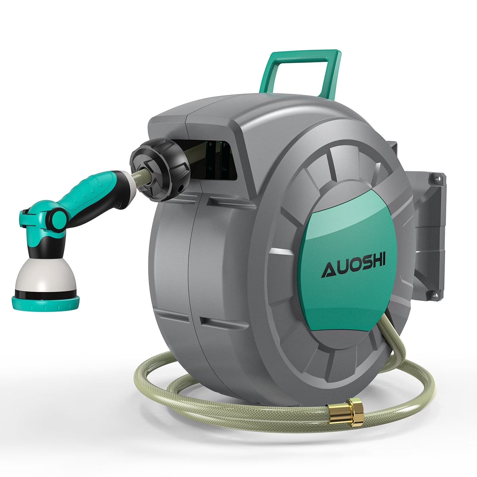 AUOSHI Retractable Garden Hose Reel 1/2" 100ft Automatic Hose Reel with 10 Function Sprayer Nozzle Wall Mount 180 Deg Swivel Bracket Hose Reel with Any Length Lock Slow Return System(100')