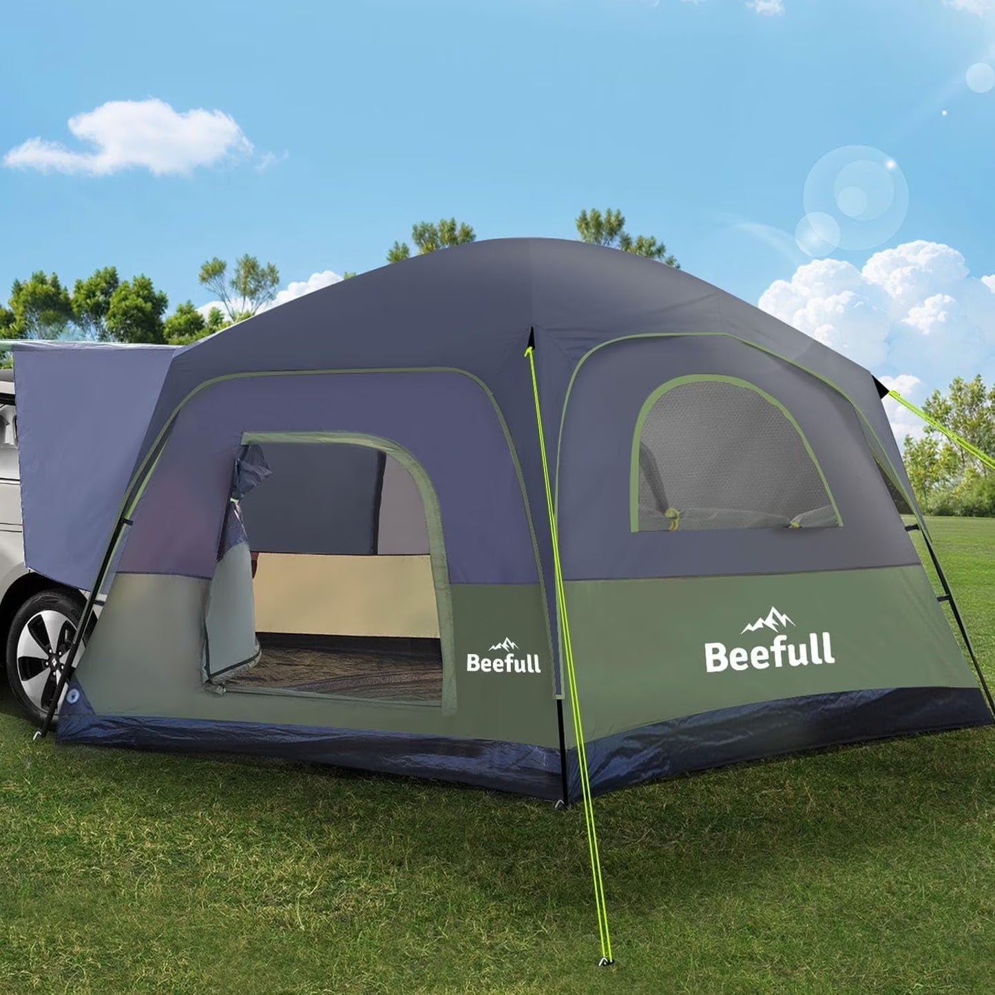 SUV Camping Tent for 6-8 Person with Rainfly,  Car Camping Tent with Waterproof, Double Layer Design with Storage Bag, Green  Gray