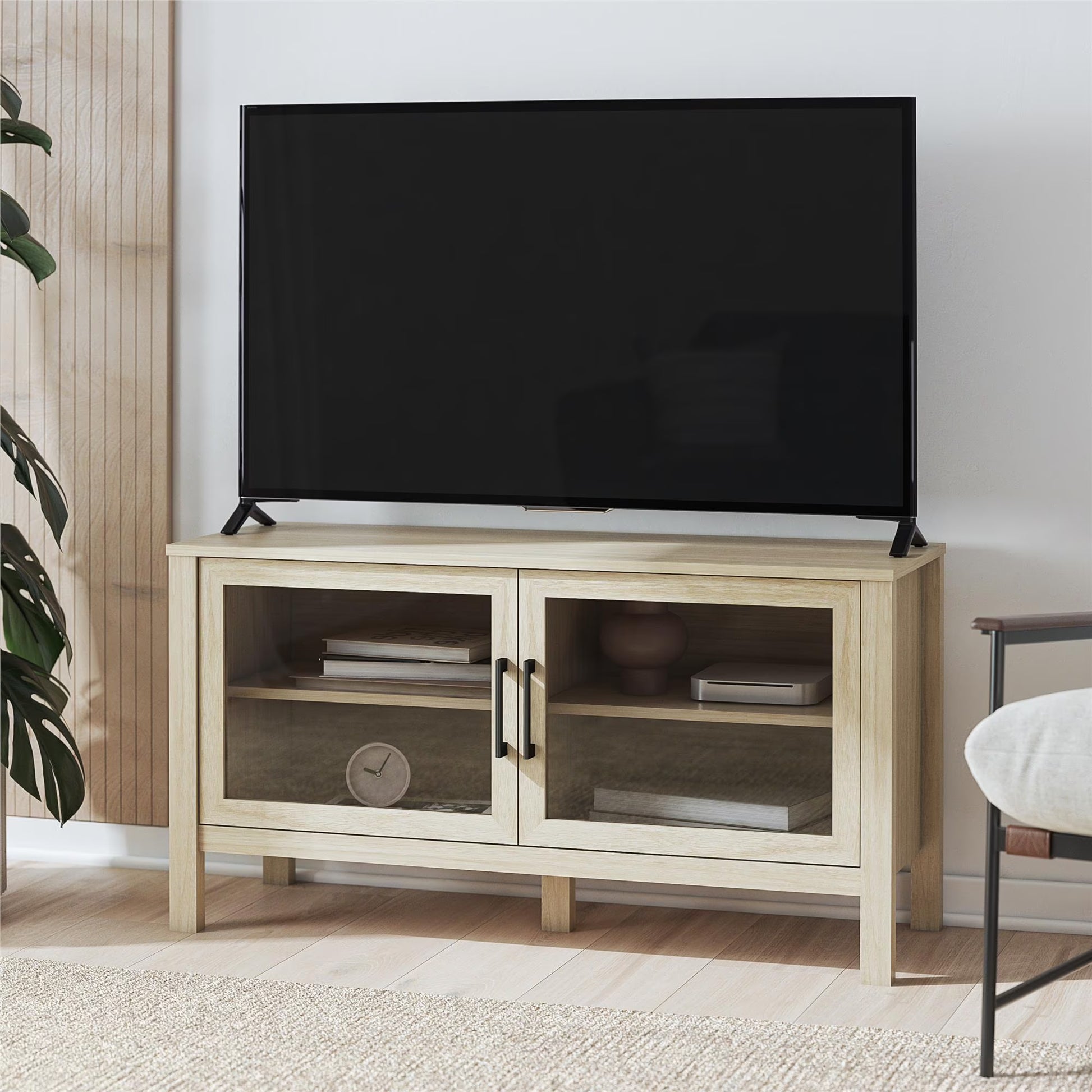 Mainstays Glass Door TV Stand for TVs up to 55", Spring Pine(Spring Pine)