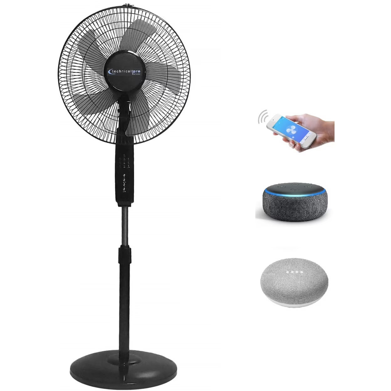 Technical Pro Smart WiFi 16 Inch Oscillating Pedestal Fan 3 Speed Black