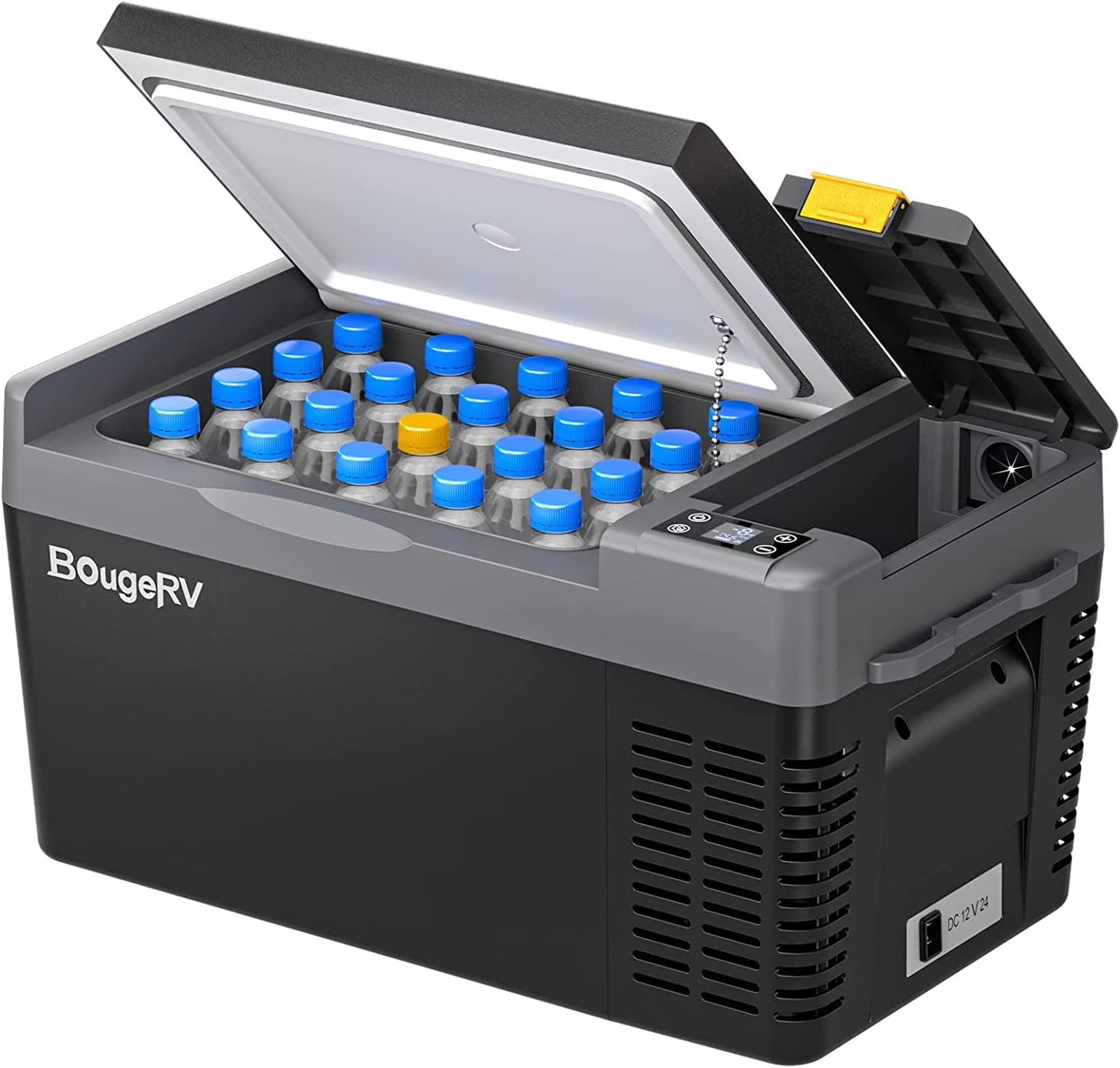 BougeRV Portable Car Refrigerator CRPRO 21 Qt, 12 Volt Fridge Compressor Freezer with -8�H~50�H Cooling Range, 12V/24 DC  110-240 AC for RV Truck Vehicle Boat Outdoor  Home Use Black(21 Quart/Black)