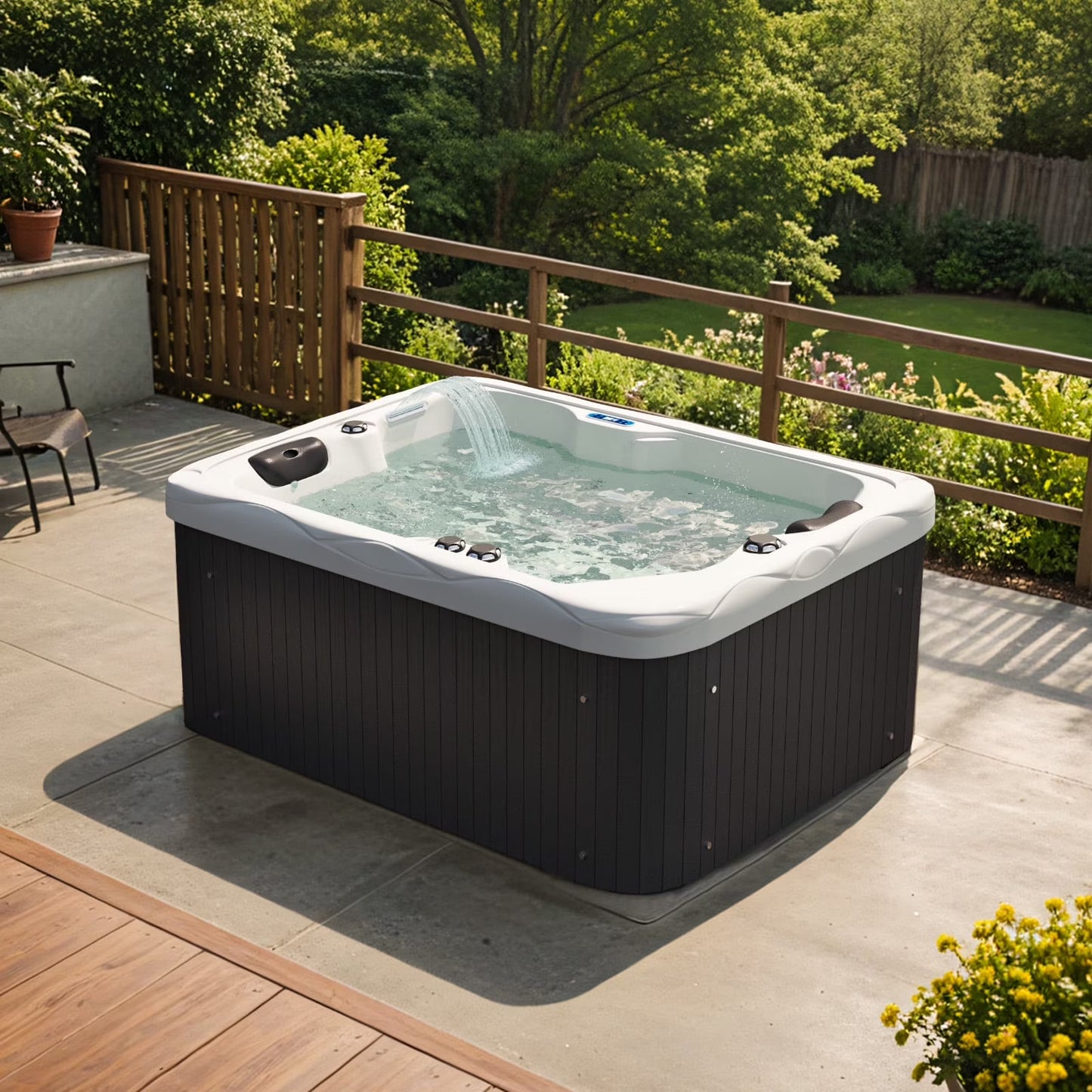 Patiowell 2 Person Home Spa Hot Tub for Outdoor, with 41pcs Massage Jets, LED lighting, Built-In Water Purification System, 900L, Black(2)