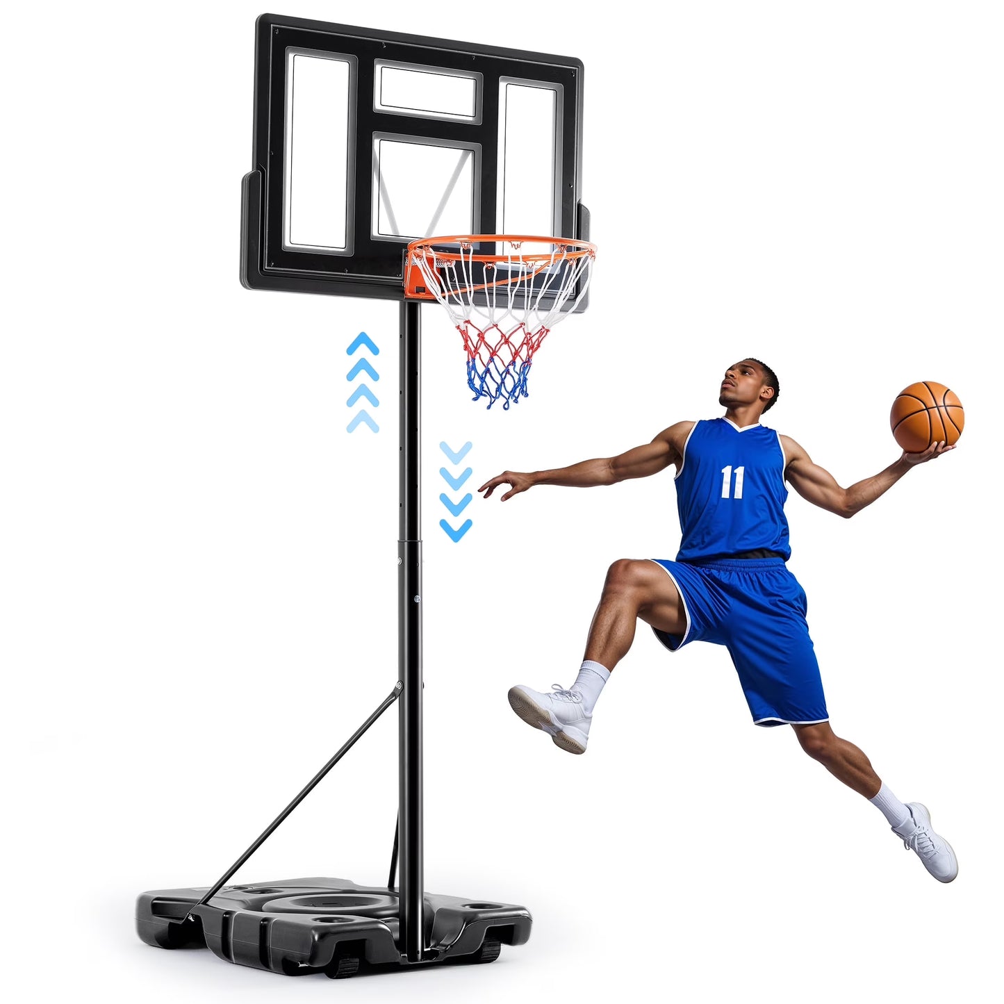Edx 6.1ft-10ft Adjustable Height 44" Shatterproof Outdoor Portable Basketball System (Adult)
