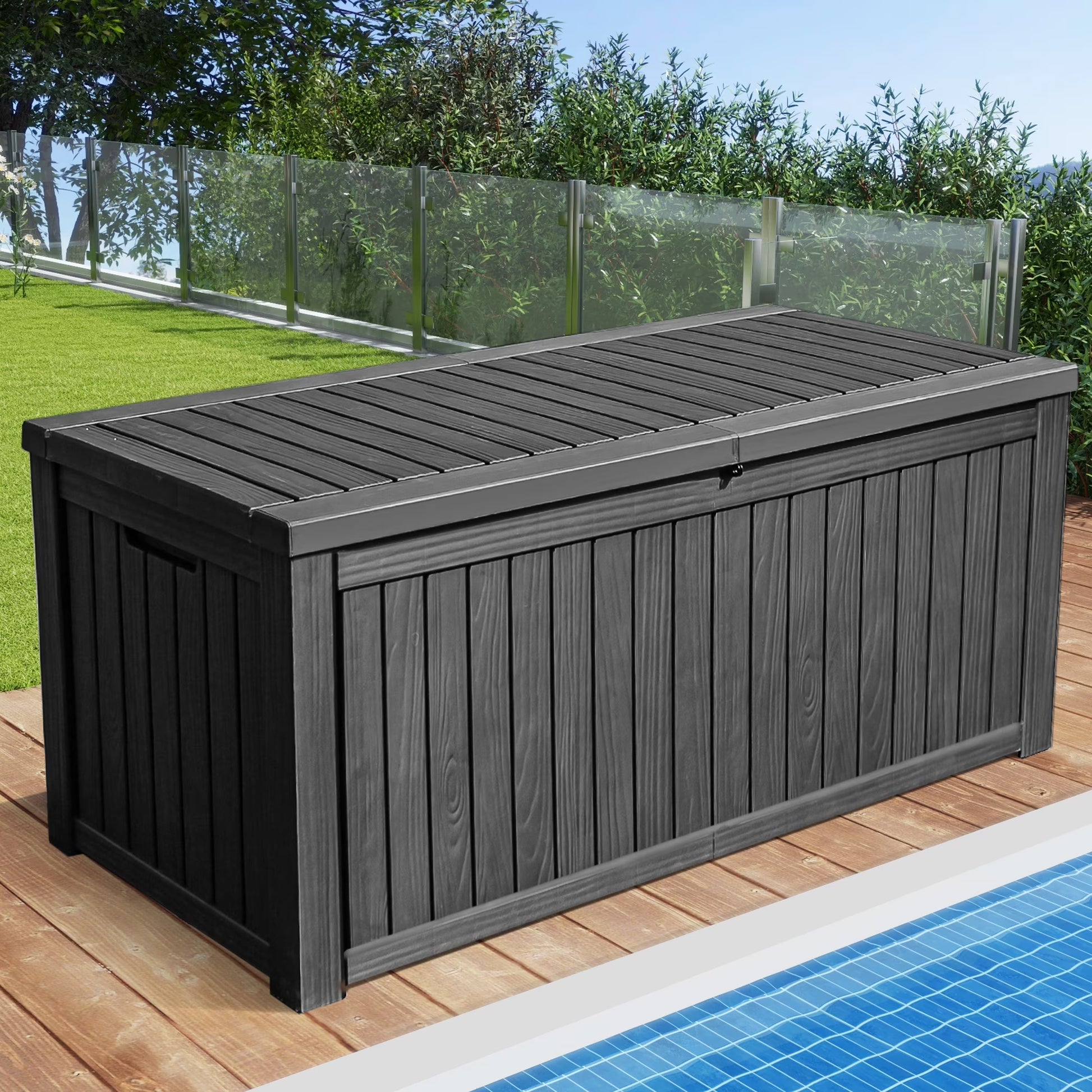 Uforic 150 Gallon Outdoor Storage Deck Box , Large Outdoor Storage Organized w/Divider,for Patio Furniture,Garden Tools, Black(Black)