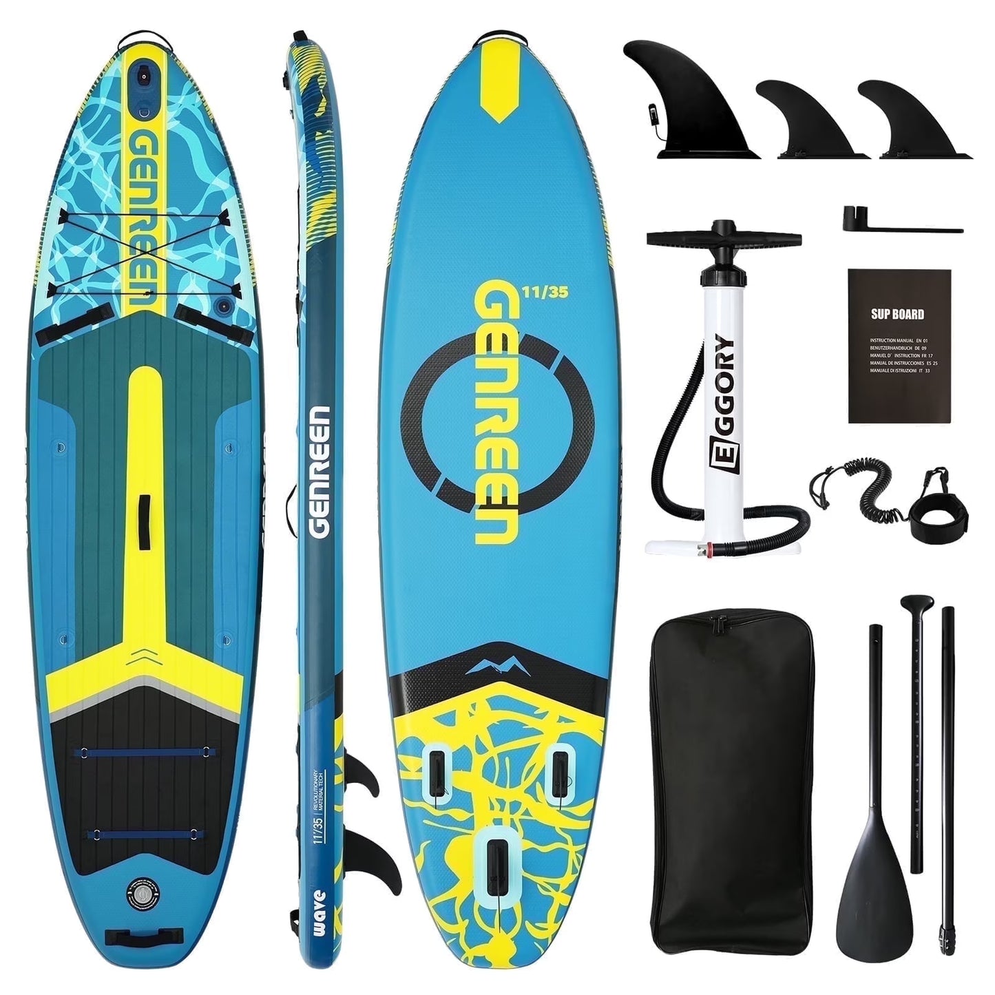 Genreen Inflatable Fishing Paddle Board 11" Stand up Paddle Board with Full SUP Premium Accessories