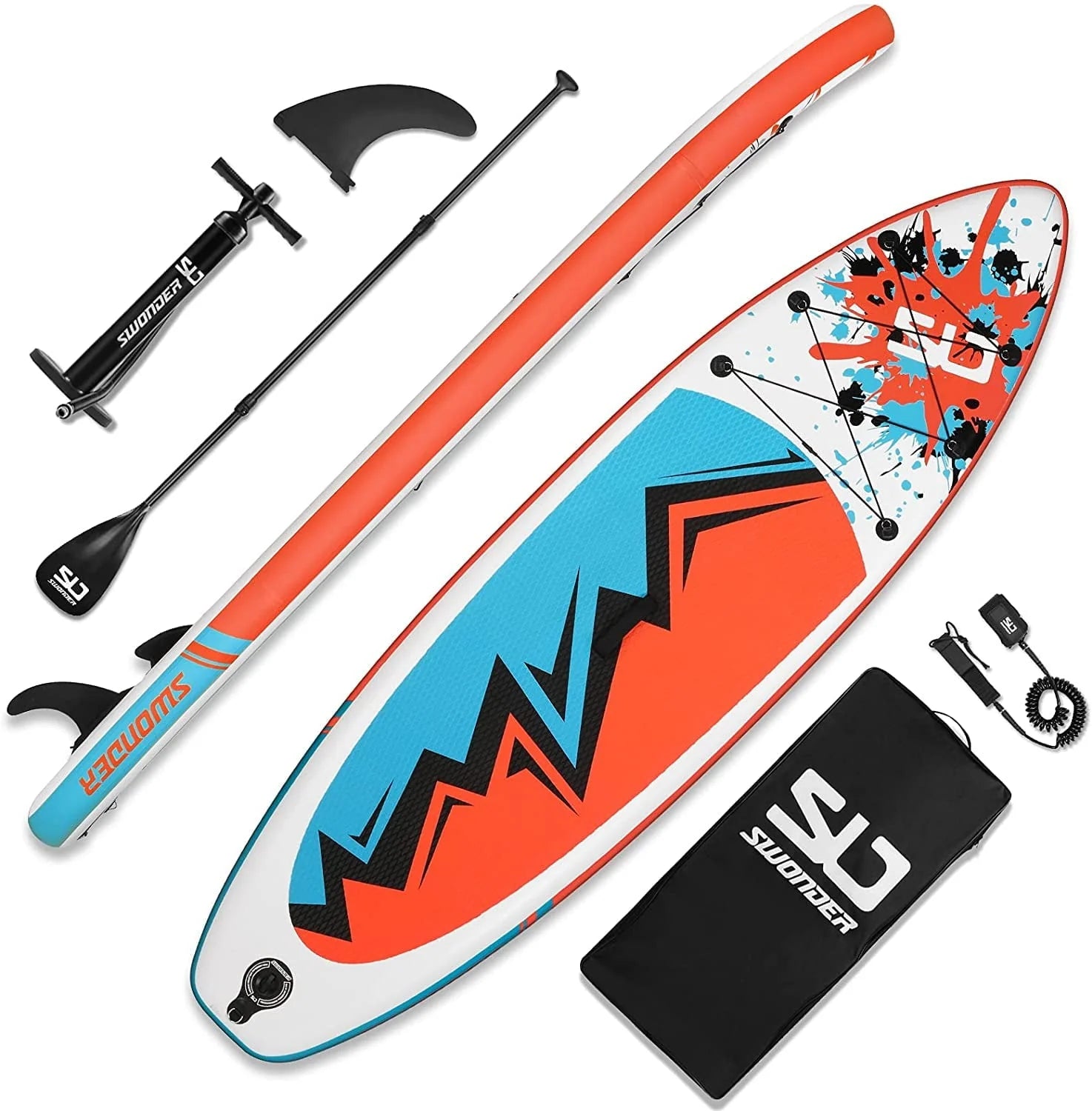 Swonder Inflatable Stand Up Paddle Board 10'x32”x6'' with Premium SUP Accessories - Backpack, Paddle, Pump and Leash