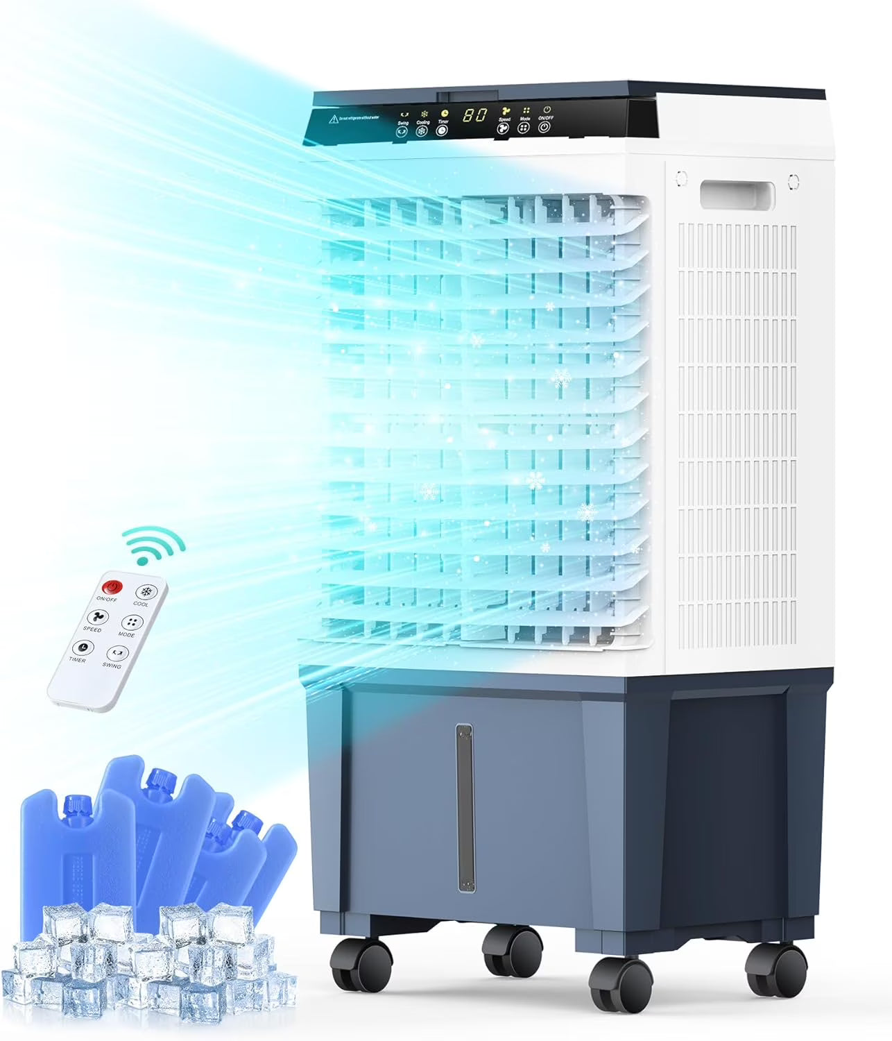 Air Choice Evaporative Air Cooler, 1800CFM Swamp Cooler with 12H Timer, Remote Control, 110�� Oscillation  5.3 Gal Water Tank, 4 Ice Packs, 3 Speeds, 3-in-1 Evaporative Cooler for Outdoor Indoor Use(1800 CFM/Grey/5.2 gal)