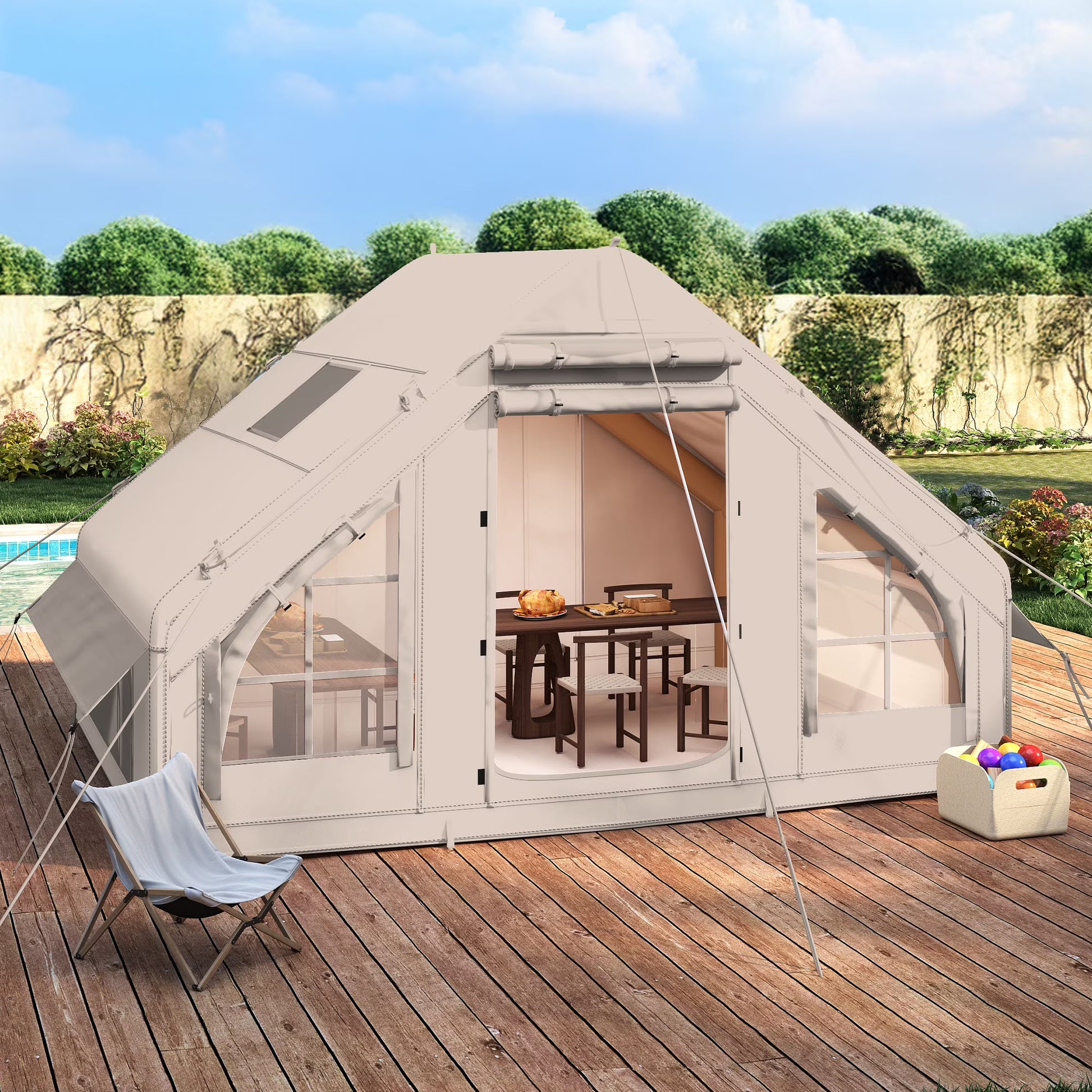 Dextrus Inflatable Camping Tent with Pump, Glamping Tents, Easy Setup 4 Season Waterproof Windproof Outdoor Blow Up Tent, Suitable for 2-6 people