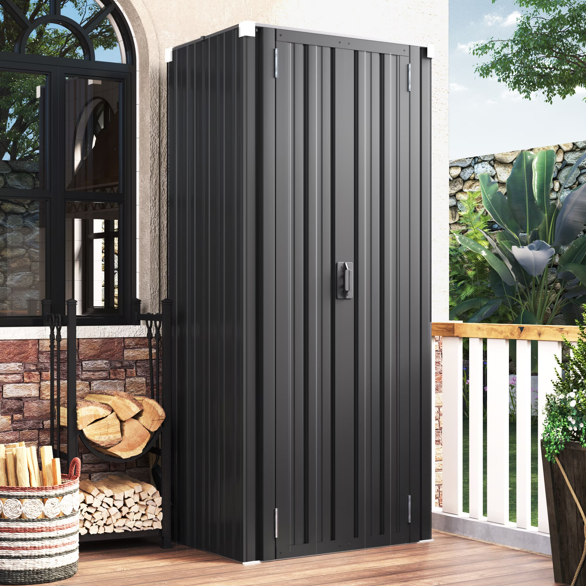AECOJOY Outdoor Storage Cabinet for Garden  Patio, a Metal Organizer with Doors and Shelves in Gray(4.5 sq ft/Dark Gray)