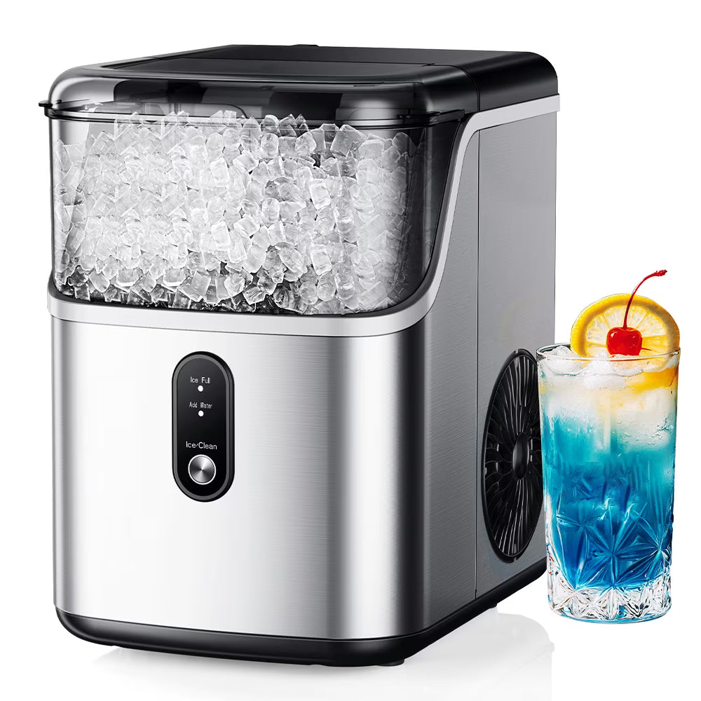 Simzlife Nugget Ice Maker Countertops, 35.9lbs Per Day Portable Pebble ice machine, Crushed Sonic ice maker with Soft Chewable Ice for Home, Party, RV, Camping, Stainless Steel Silver