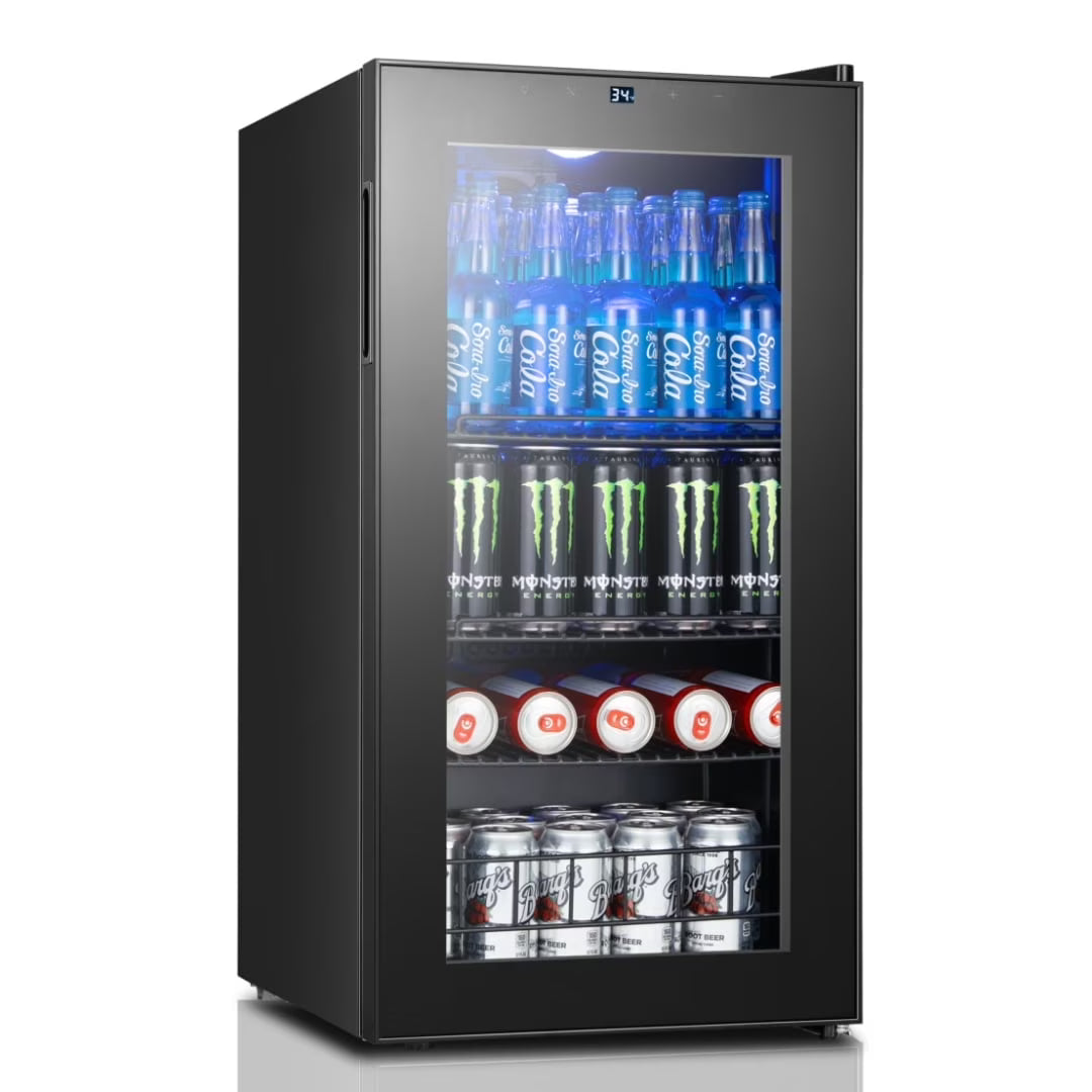 Yeego Beverage Refrigerator Cooler, Freestanding Beverage Fridge with Glass Door,95 Cans
