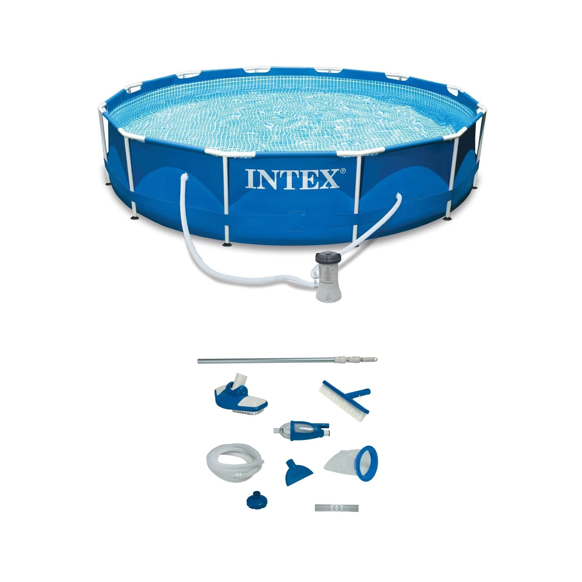 Intex 12' x 30" Metal Frame Swimming Pool w/ Filter Pump  Pool Maintenance Kit