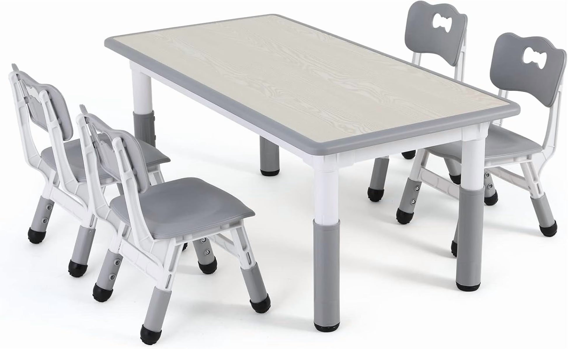 LAZY BUDDY Kids Table and 4 Chairs Set, Height Adjustable Toddler Desk with Graffiti Desktop, Kids Activity Table Set for Daycare, Home(Gray)