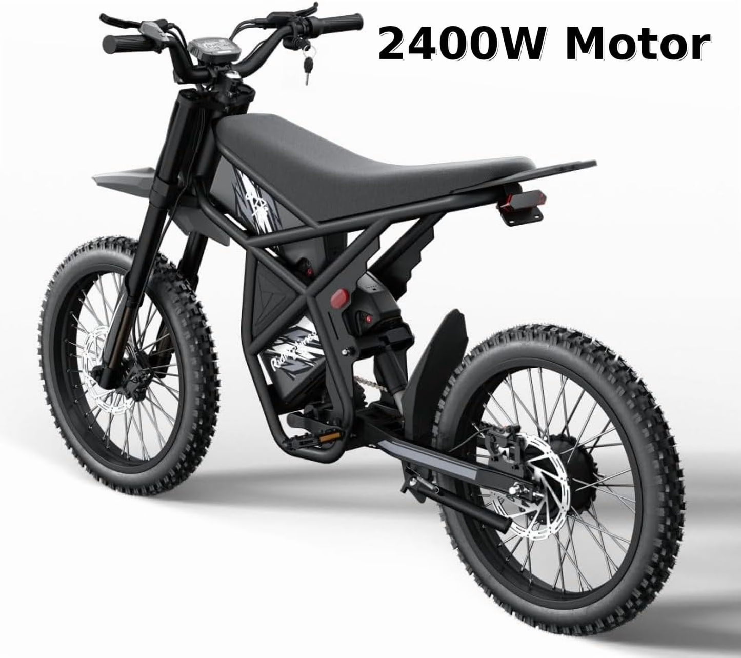 Riding'Times GT73 Electric Dirt Bike for Adults 2400W 48V 37MPH 36.4AH Dual Battery 85 Miles Range 25" Tires UL2849 Full Suspension(Black/GT73)