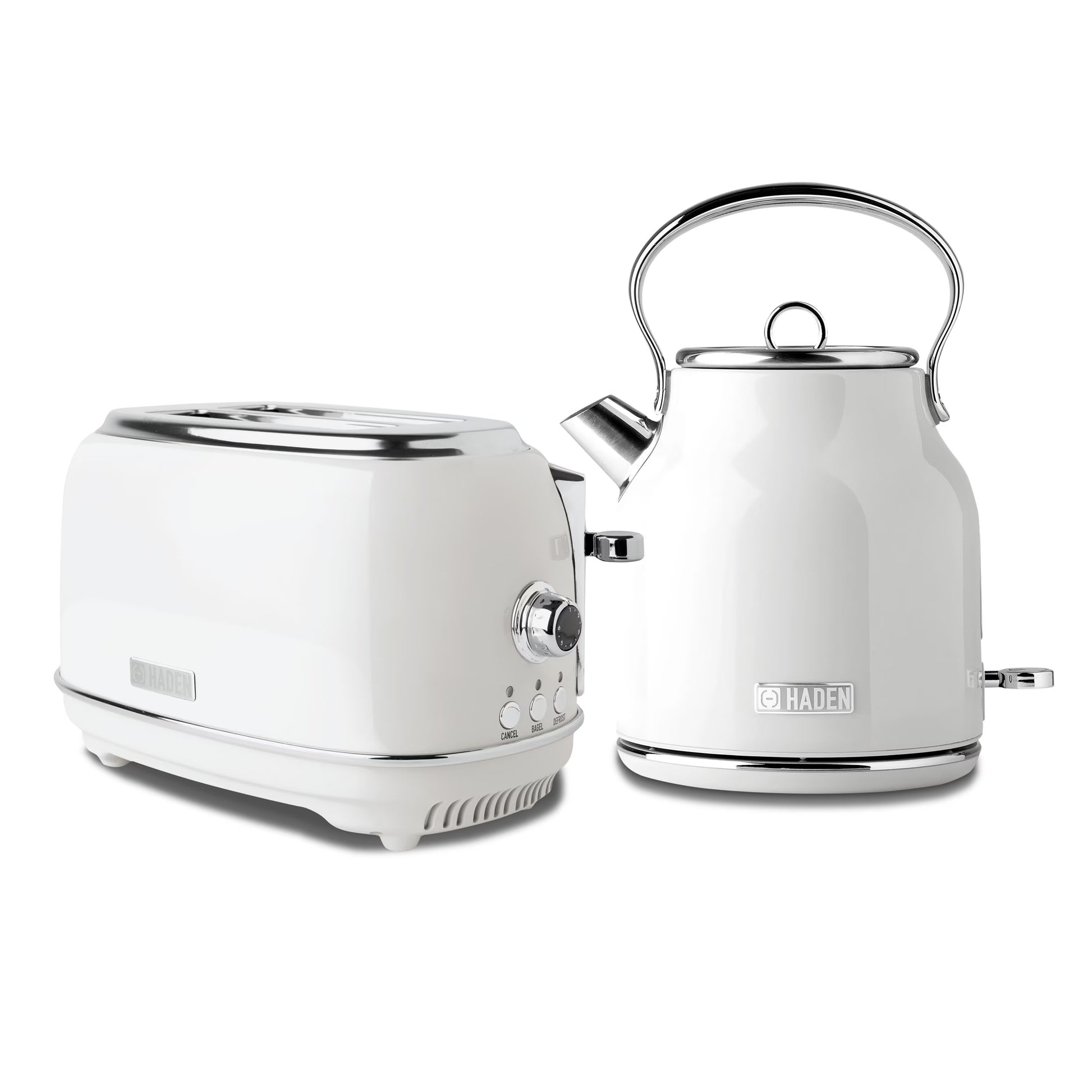 Haden Heritage 1.7 Liter Electric Kettle with 2 Slice Bread Toaster, White(White)