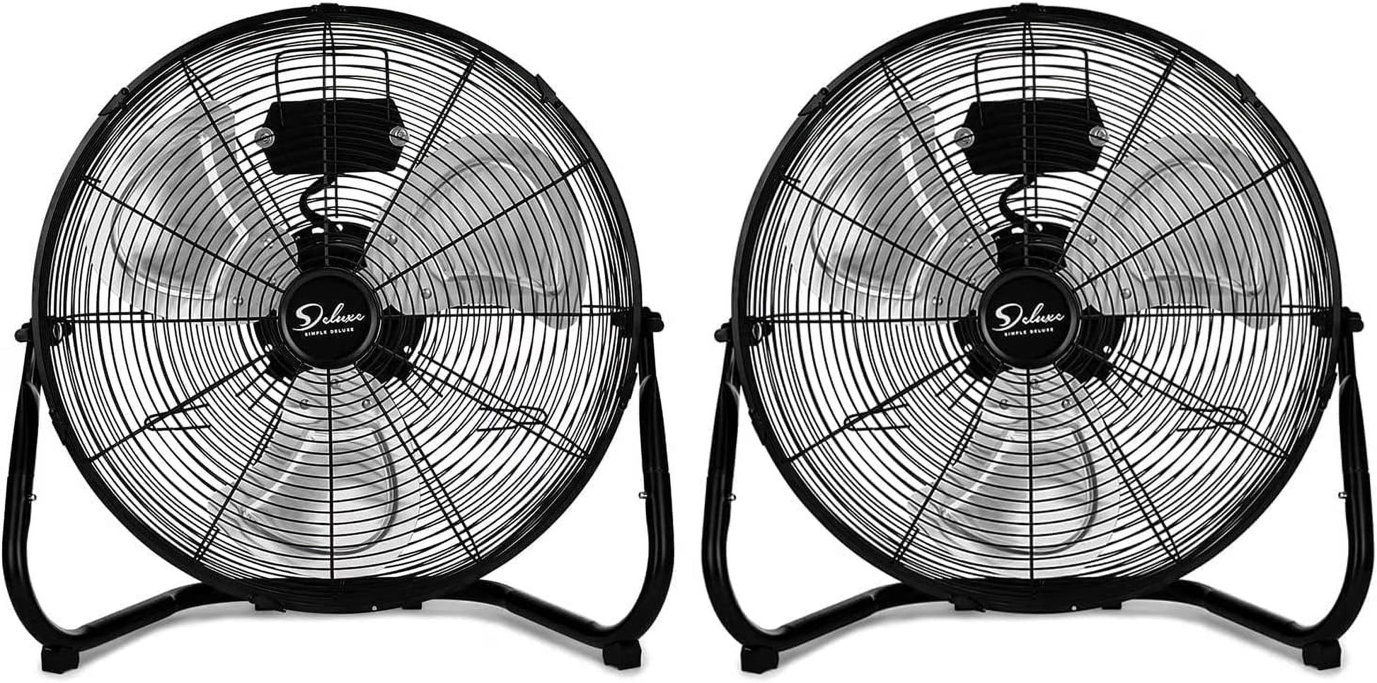 Simple Deluxe 18 inch 3-Speed High Velocity Heavy Duty Metal Industrial Floor Fans Quiet for Home Commercial, Black, 2 Pack(18"-2pack)