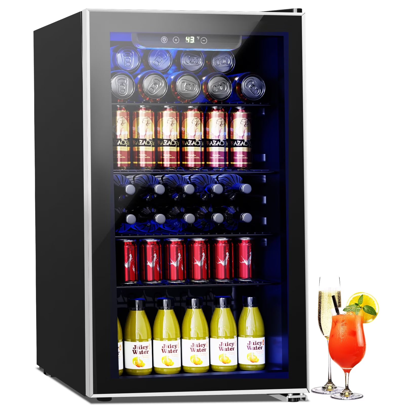 Auseo 126 Can Beverage Refrigerator and Cooler with Glass Door for Home/Office/Bar-Black(3.2 cu ft)