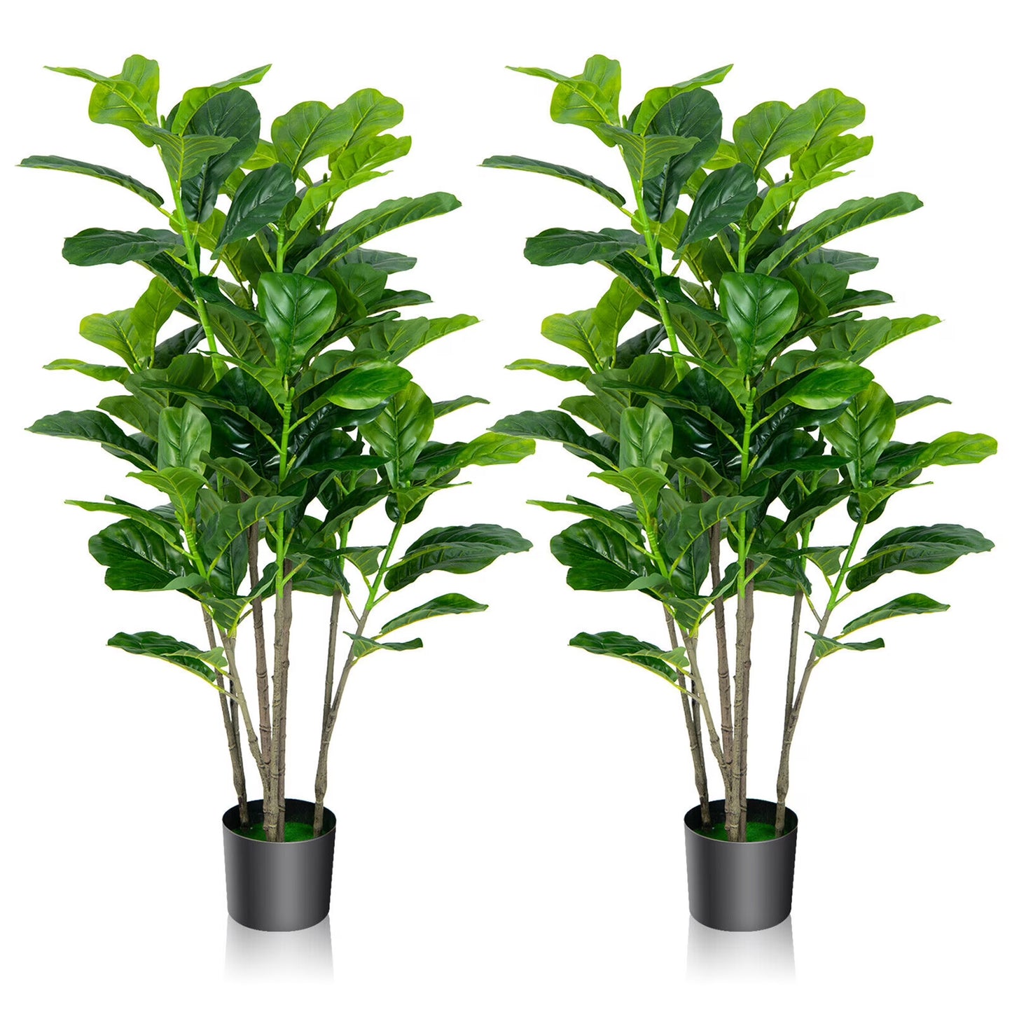 Gymax 51''Artificial Tree 2-Pack Artificial Fiddle Leaf Fig Tree for Indoor Outdoor