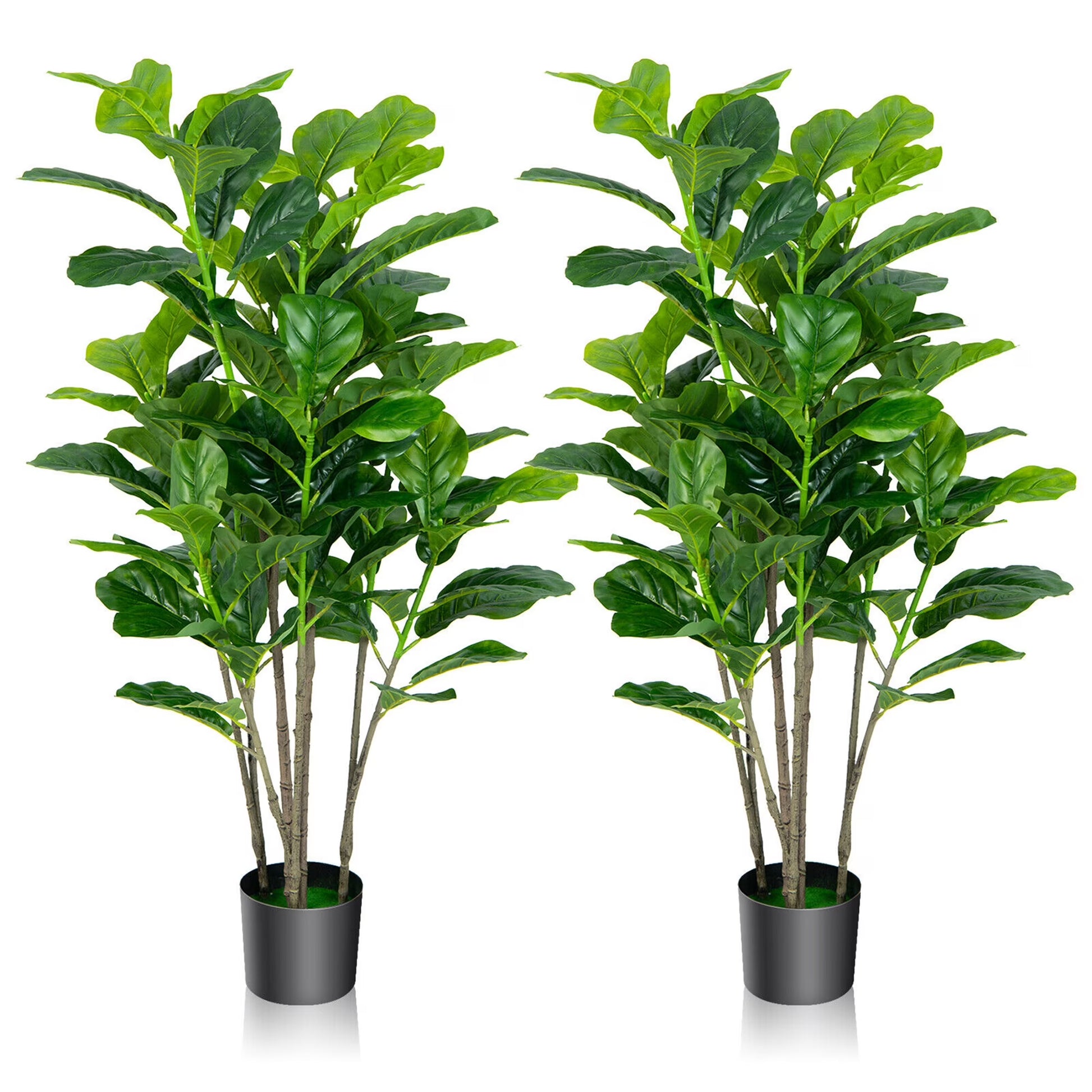 Gymax 51''Artificial Tree 2-Pack Artificial Fiddle Leaf Fig Tree for Indoor Outdoor