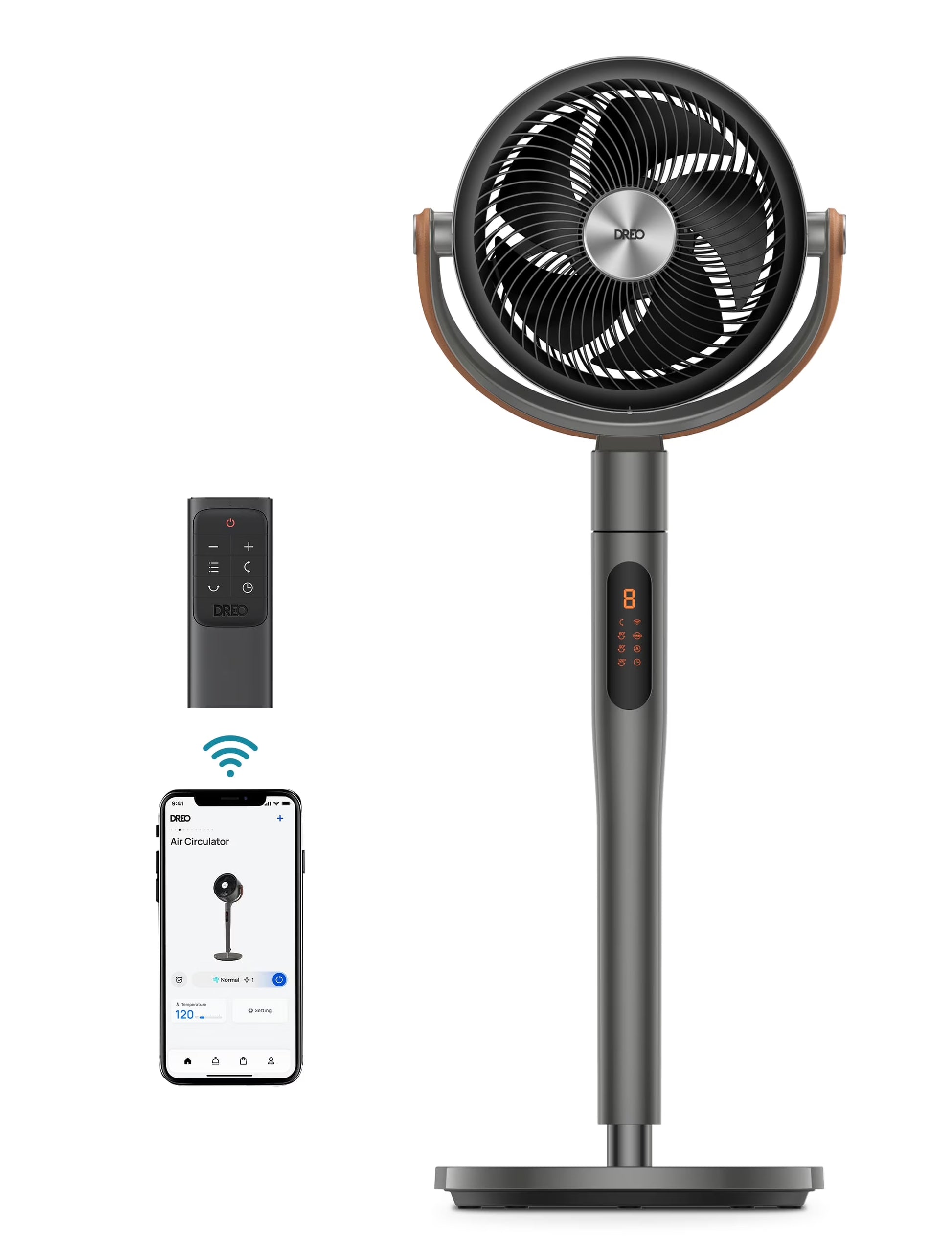 Dreo Pedestal Fan with Remote, 43'' Quiet Standing Fan for Home Bedroom, 120��+105�� Smart Oscillating Floor Fans with Wi-Fi/Voice Control, Works with Alexa/Google, 6 Modes, 8 Speeds, 12H Timer