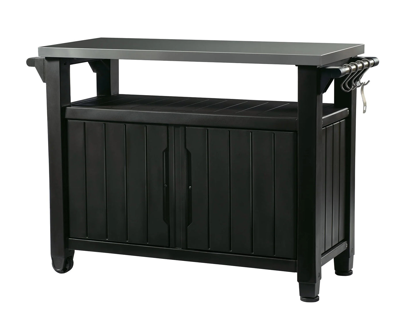 Unity XL Resin Serving Station, All-Weather Plastic and Metal Grill, Storage and Prep Table, Graphite