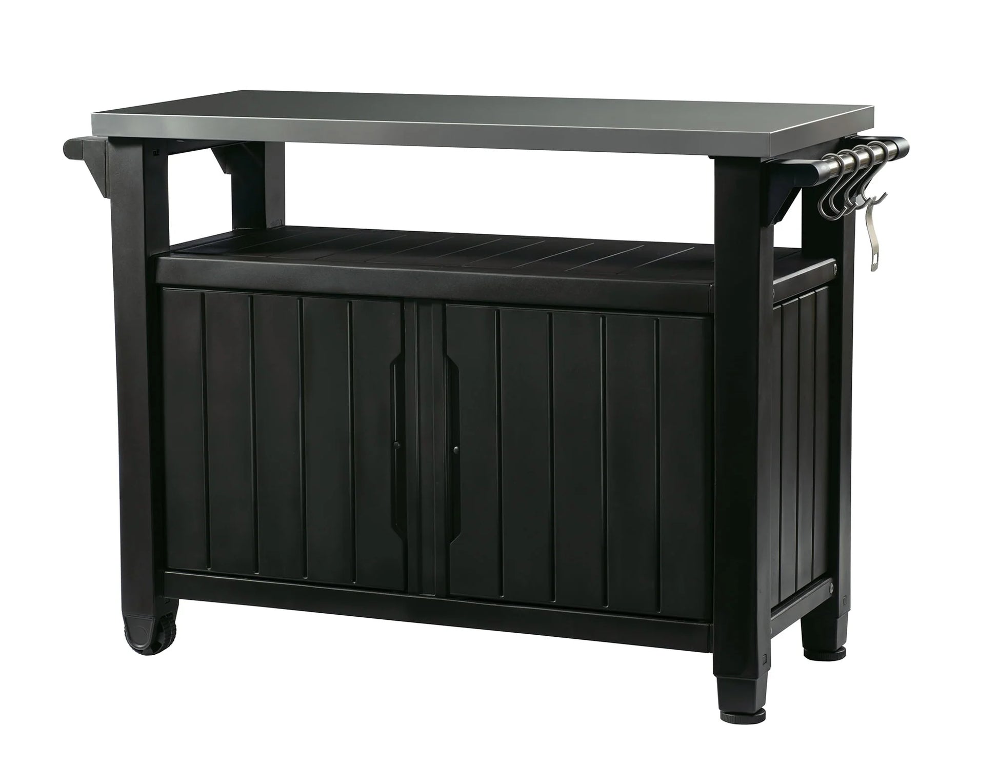 Unity XL Resin Serving Station, All-Weather Plastic and Metal Grill, Storage and Prep Table, Graphite