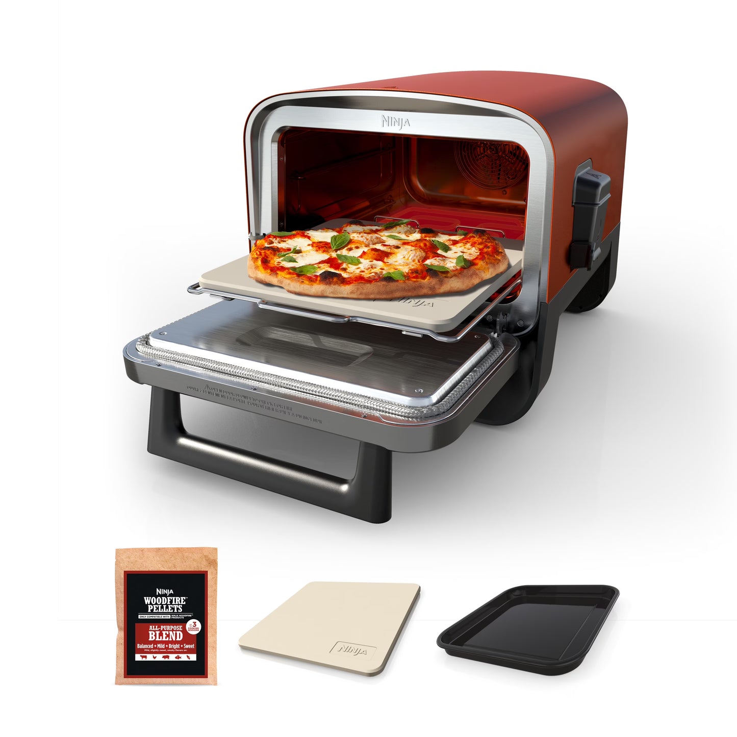 Ninja Woodfire? Pizza Oven, 5-in-1 outdoor oven, 5 Pizza Settings, Ninja Woodfire? Technology, up to 700��F heat, BBQ smoker, Electric?