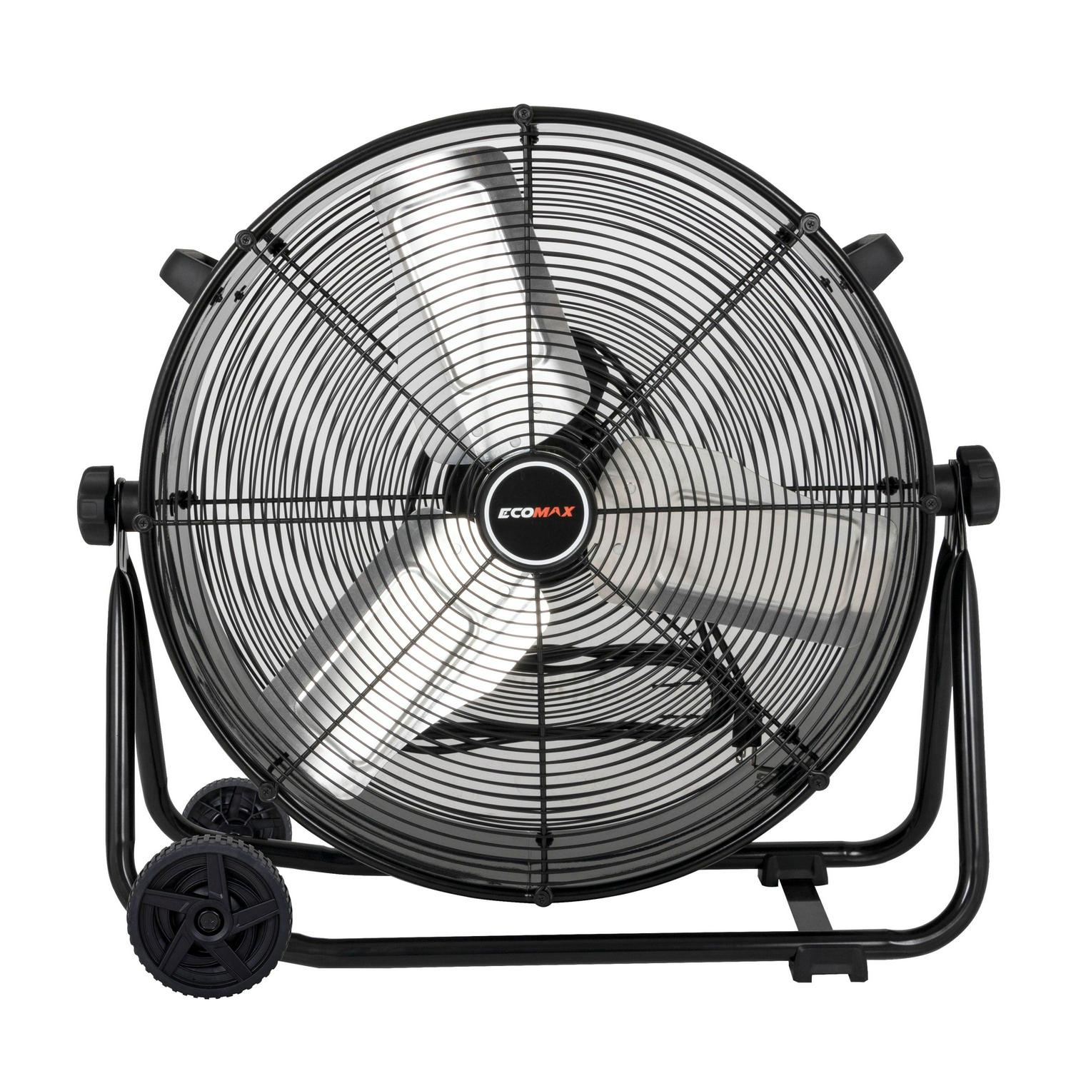 Ecomax 24 Inch High Velocity Drum Floor Fan. Industrial. 3-Speed. Adjustable Tilt
