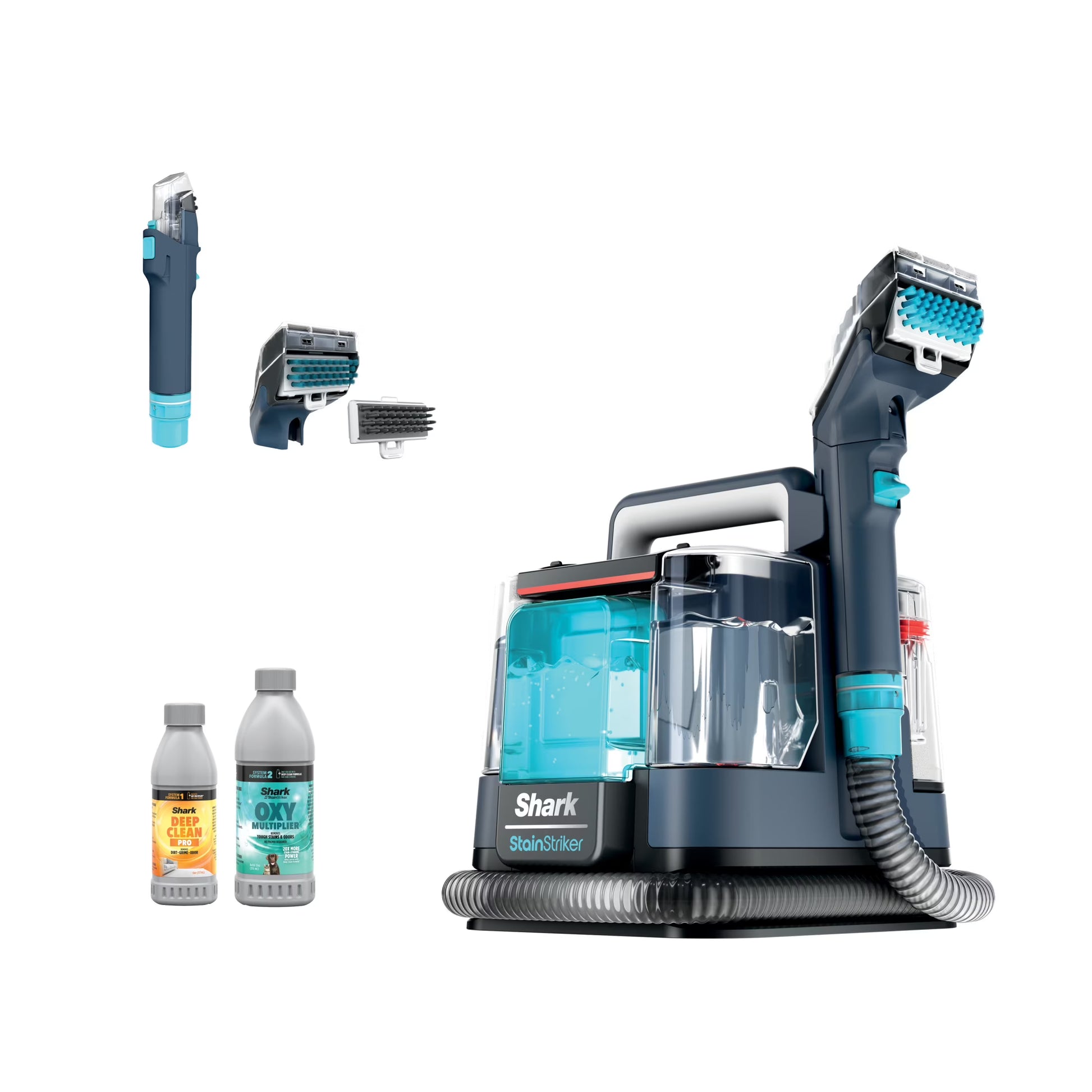 Shark StainStriker Carpet and Upholstery Cleaner, Portable with 2 Tools, 6oz Deep Clean Pro Formula and 12oz OXY Multiplier Formula, PX200 Navy/White(Shark StainStriker Portable Carpet Cleaner PX200)